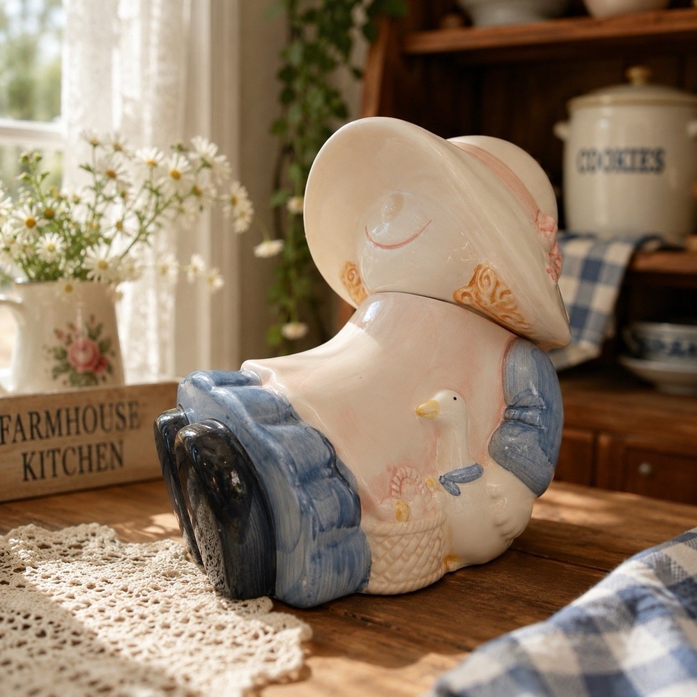VTG Prairie Girl Goose Cookie Jar Cottagecore Grandmacore 80's Farmhouse 9.5"
